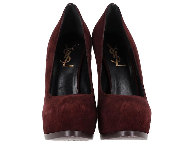 Décolleté a piattaforma Tribtoo di Saint Laurent in suede bordeaux Rosso Bordò - vista 2