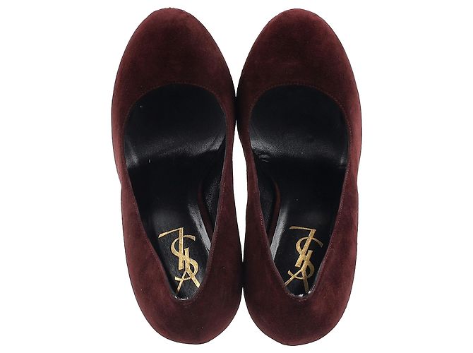 Décolleté a piattaforma Tribtoo di Saint Laurent in suede bordeaux Rosso Bordò - vista 3