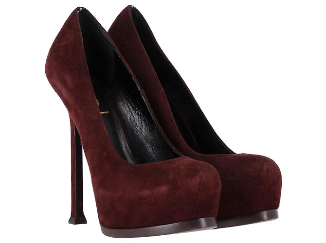 Décolleté a piattaforma Tribtoo di Saint Laurent in suede bordeaux Rosso Bordò - vista 4