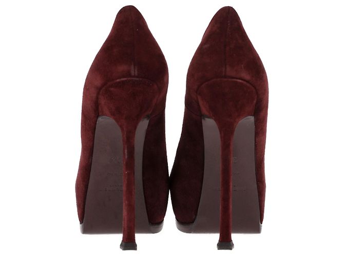 Décolleté a piattaforma Tribtoo di Saint Laurent in suede bordeaux Rosso Bordò - vista 5
