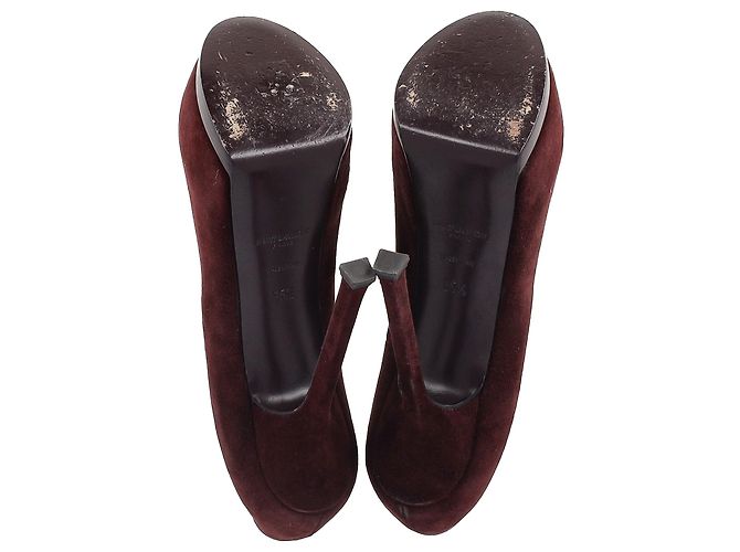 Décolleté a piattaforma Tribtoo di Saint Laurent in suede bordeaux Rosso Bordò - vista 6