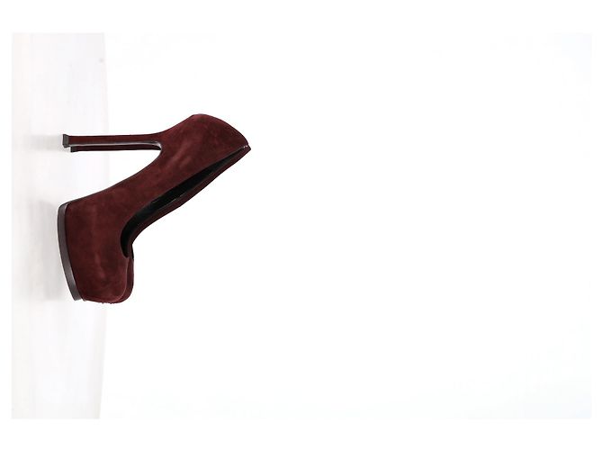 Décolleté a piattaforma Tribtoo di Saint Laurent in suede bordeaux Rosso Bordò - vista 8