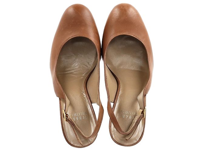 Stuart Weitzman Décolleté Slingback con Piattaforma in Pelle Marrone - vista 3