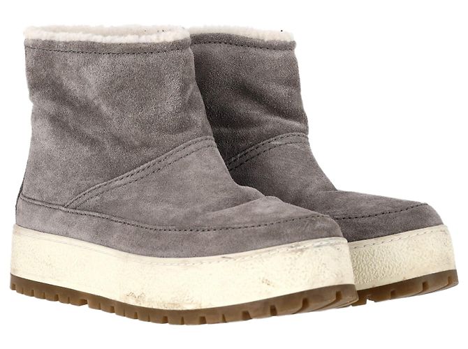Prada Winter Stiefeletten aus grauem Wildleder mit Shearling-Futter Weiß Roh - Ansicht 4
