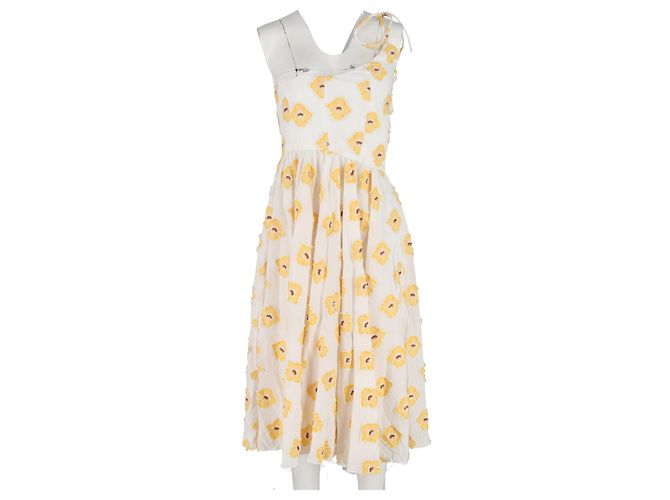 Autre Marque Vestido midi de un hombro en algodón blanco con flores Caroline Constas - vista 4