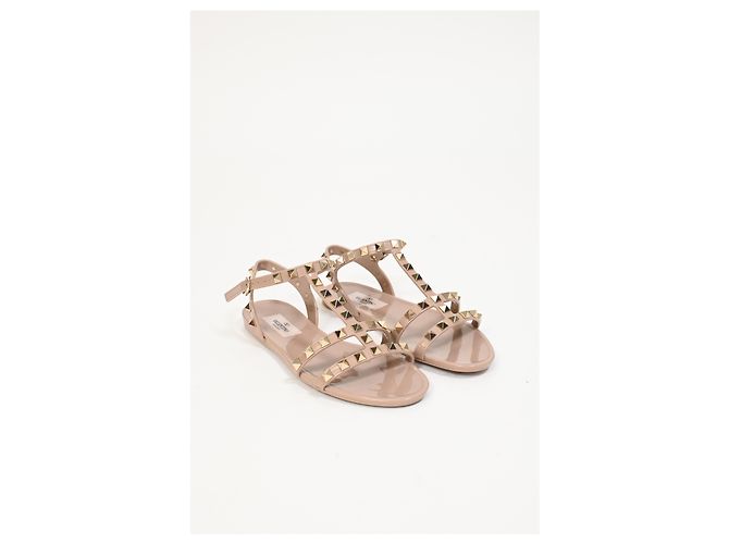 Valentino Garavani Sandali piatti Valentino Rockstud in gomma beige - vista 12