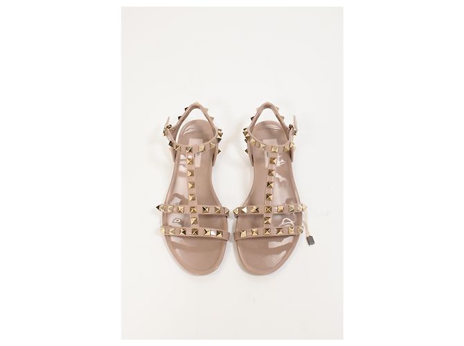 Valentino Garavani Sandali piatti Valentino Rockstud in gomma beige - vista 13