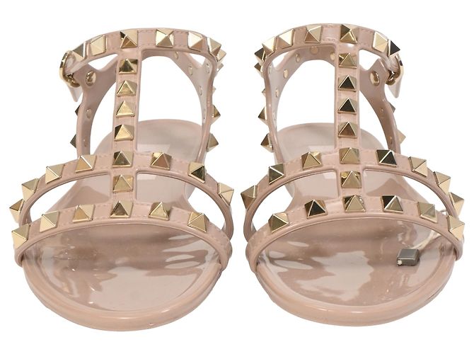 Valentino Garavani Sandali piatti Valentino Rockstud in gomma beige - vista 2