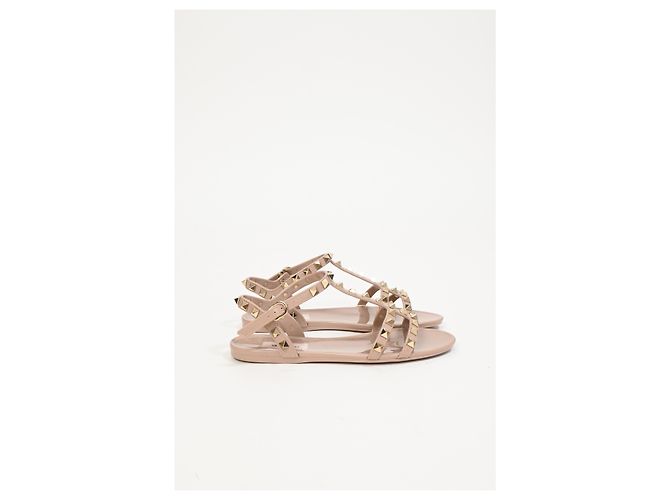 Valentino Garavani Sandali piatti Valentino Rockstud in gomma beige - vista 9