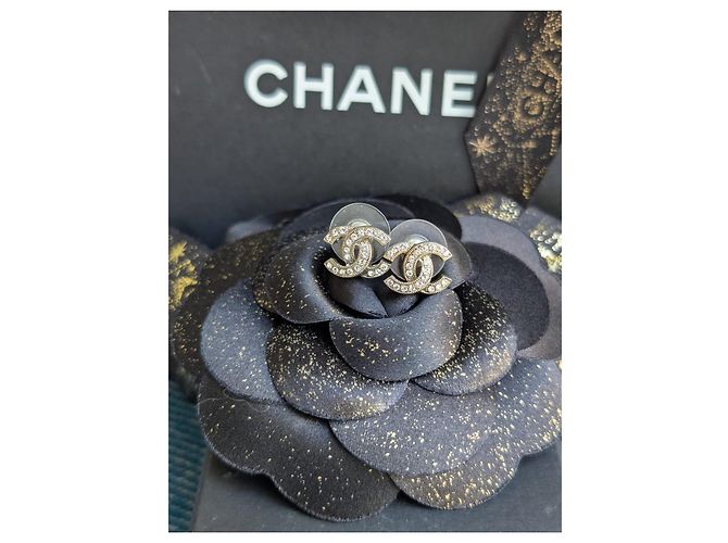 Chanel CC F17V Logo Cristallo GHW Coco Mark Orecchini Mini Classici Scatola Dorata D'oro - vista 2