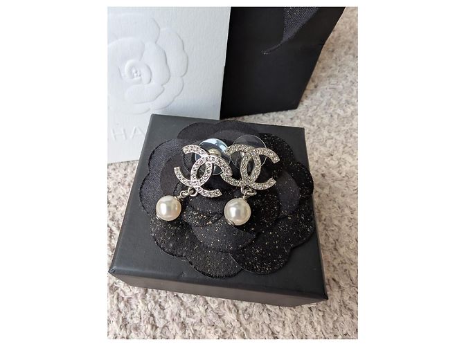 Chanel CC C22C Orecchini in Cristallo Perla SHW Pendenti Scatola Ricevuta Argento - vista 12