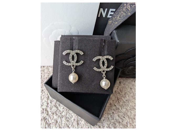 Chanel CC C22C Orecchini in Cristallo Perla SHW Pendenti Scatola Ricevuta Argento - vista 2