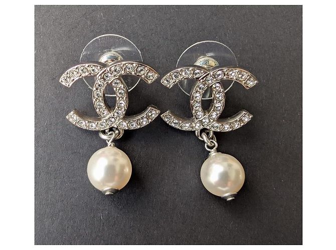 Chanel CC C22C Orecchini in Cristallo Perla SHW Pendenti Scatola Ricevuta Argento - vista 3