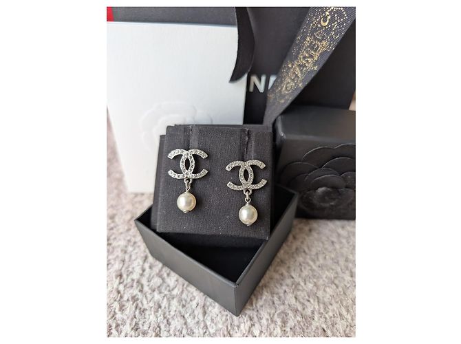 Chanel CC C22C Orecchini in Cristallo Perla SHW Pendenti Scatola Ricevuta Argento - vista 4