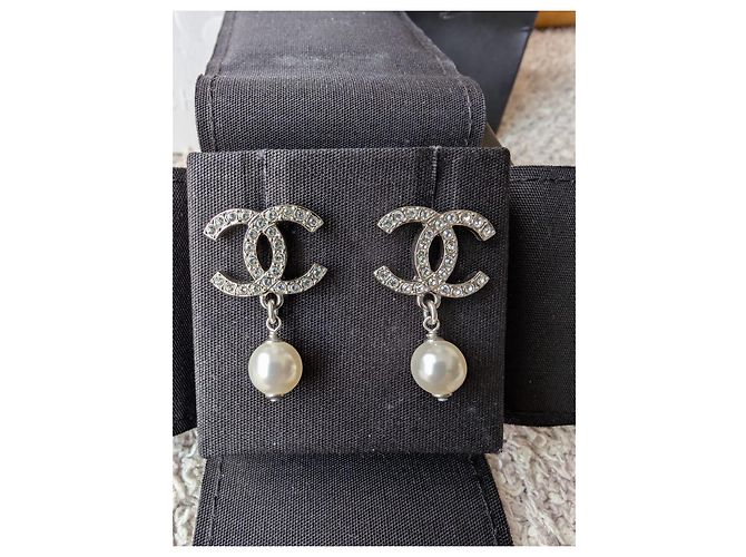 Chanel CC C22C Orecchini in Cristallo Perla SHW Pendenti Scatola Ricevuta Argento - vista 5