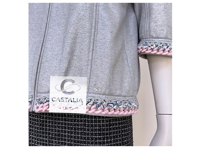 Chanel Giacca Chain Link Trim Shimmer Grey 40 FR - vista 10