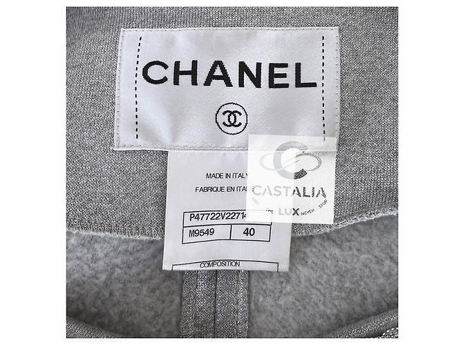 Chanel Giacca Chain Link Trim Shimmer Grey 40 FR - vista 16