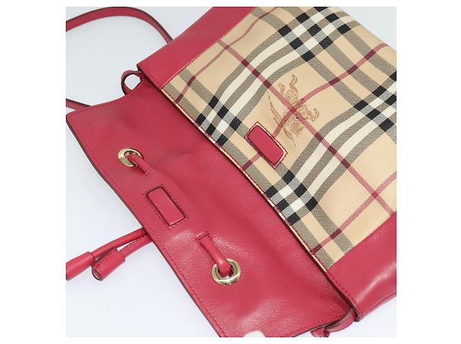 Borsa a spalla Burberry Nova Check in PVC pelle beige rosa Auth BD685 - vista 10
