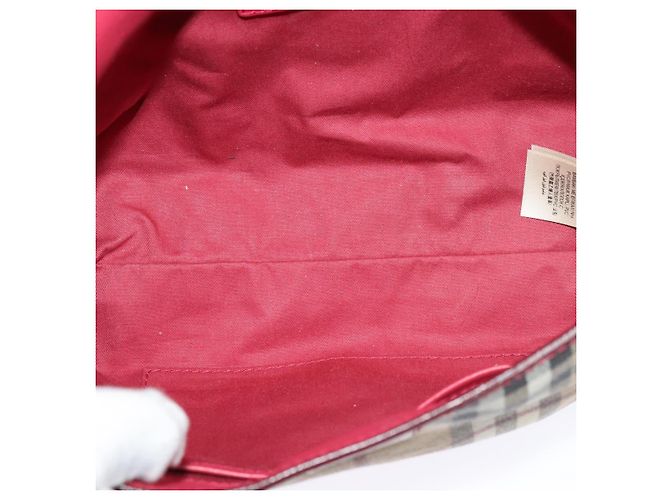 Borsa a spalla Burberry Nova Check in PVC pelle beige rosa Auth BD685 - vista 11