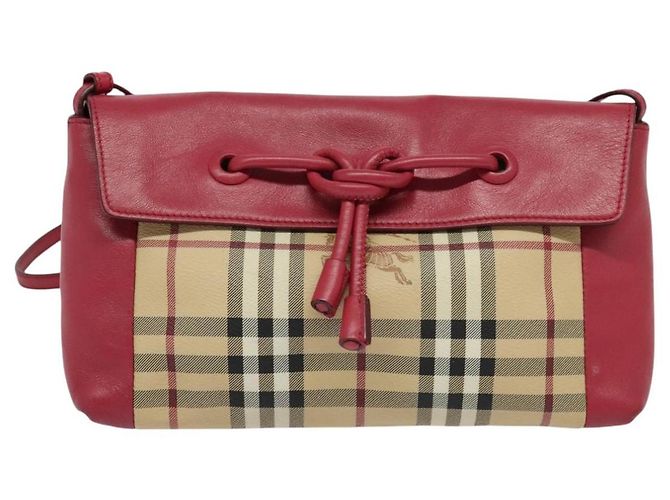 Borsa a spalla Burberry Nova Check in PVC pelle beige rosa Auth BD685 - vista 13