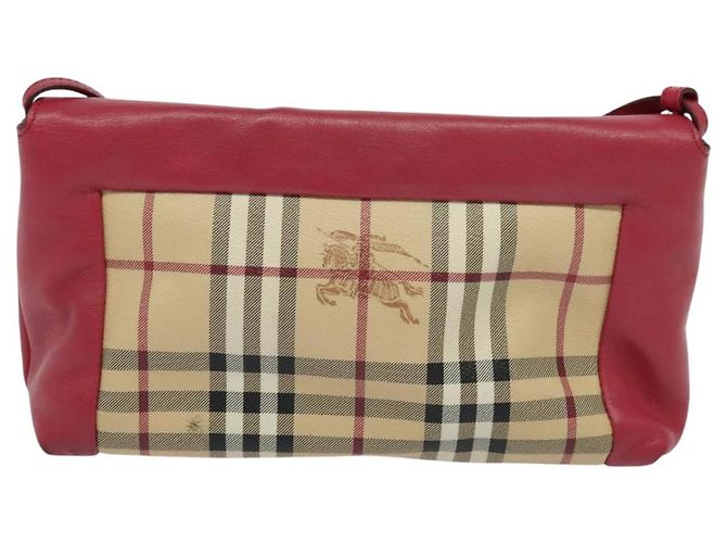 Borsa a spalla Burberry Nova Check in PVC pelle beige rosa Auth BD685 - vista 2