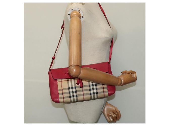 Borsa a spalla Burberry Nova Check in PVC pelle beige rosa Auth BD685 - vista 22