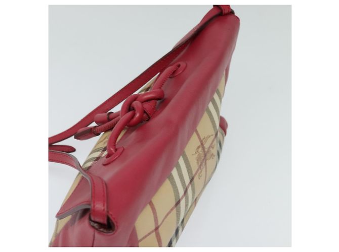 Borsa a spalla Burberry Nova Check in PVC pelle beige rosa Auth BD685 - vista 6