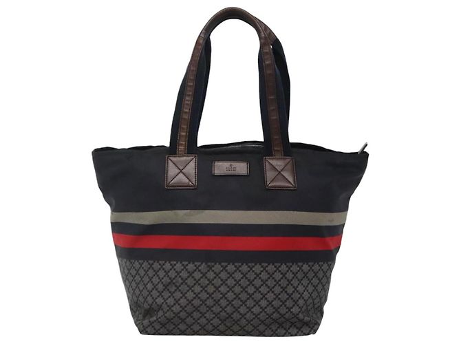 GUCCI Borsa Tote Diamante Nylon Blu Navy Argento 267922 Auth bs23152 - vista 13