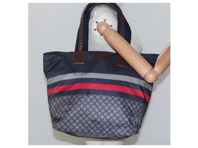 GUCCI Borsa Tote Diamante Nylon Blu Navy Argento 267922 Auth bs23152 - vista 22