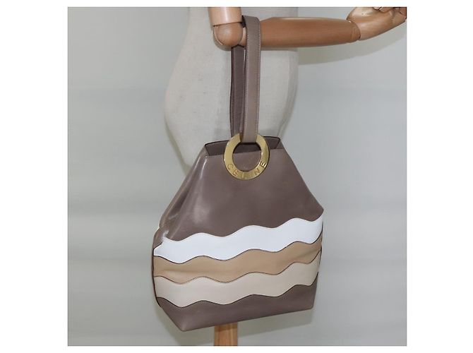 Céline Borsa a Spalla CELINE in Pelle Marrone Oro Auth EC529 D'oro - vista 21
