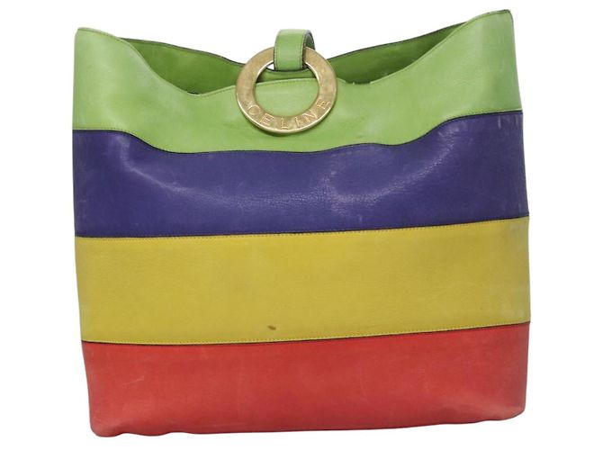 Céline Borsa a spalla CELINE in pelle verde rosso giallo Auth EC743 - vista 13