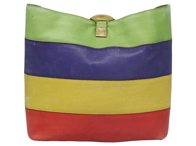 Céline Borsa a spalla CELINE in pelle verde rosso giallo Auth EC743 - vista 2