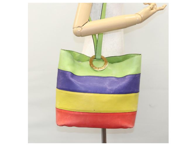 Céline Borsa a spalla CELINE in pelle verde rosso giallo Auth EC743 - vista 24