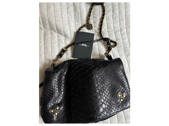 Sac à main Jerome Dreyfuss Boby en cuir de python noir - vue 2