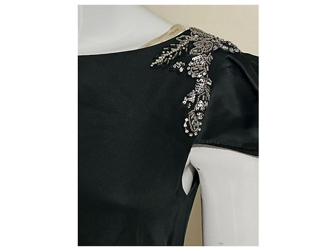Marchesa Stupendo vestito di seta con ricamo di perle e paillettes Nero - vista 4