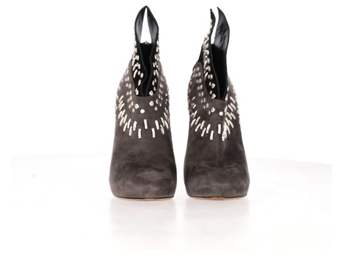 Stivaletti con tacco decorati Alaïa con ali in suede grigio e nero - vista 14