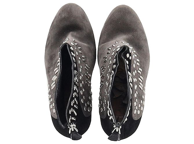 Stivaletti con tacco decorati Alaïa con ali in suede grigio e nero - vista 3