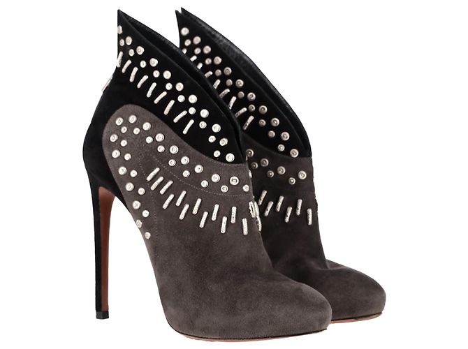 Stivaletti con tacco decorati Alaïa con ali in suede grigio e nero - vista 4