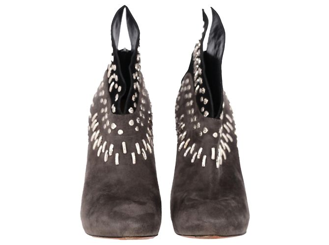 Stivaletti con tacco decorati Alaïa con ali in suede grigio e nero - vista 7