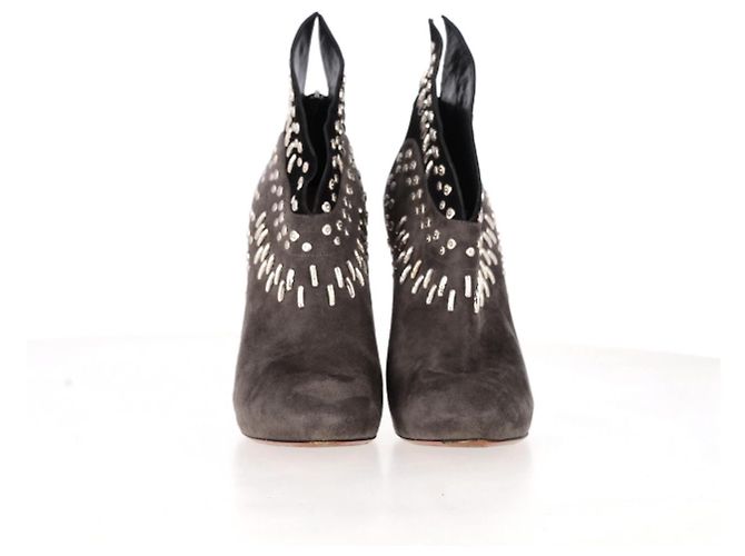 Stivaletti con tacco decorati Alaïa con ali in suede grigio e nero - vista 9