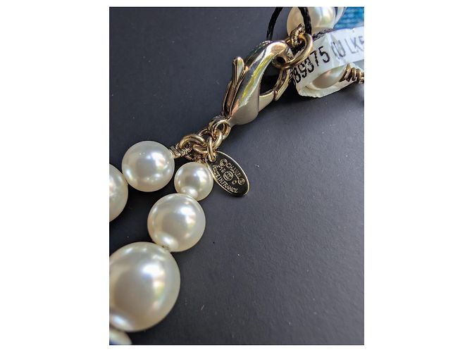 Chanel CC P19C La Pausa collana cintura logo a righe perla GHW scatola etichetta Blu - vista 12