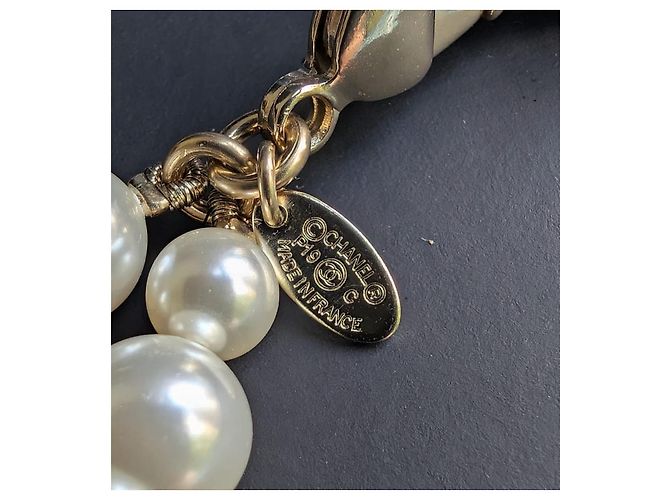 Chanel CC P19C La Pausa collana cintura logo a righe perla GHW scatola etichetta Blu - vista 7