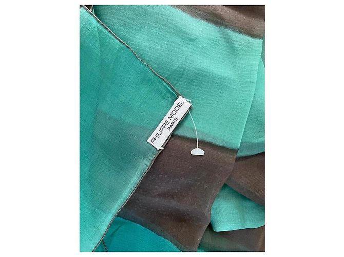 Philippe Model Seidenschal aus Seidenchiffon Grün Hellbraun - Ansicht 3