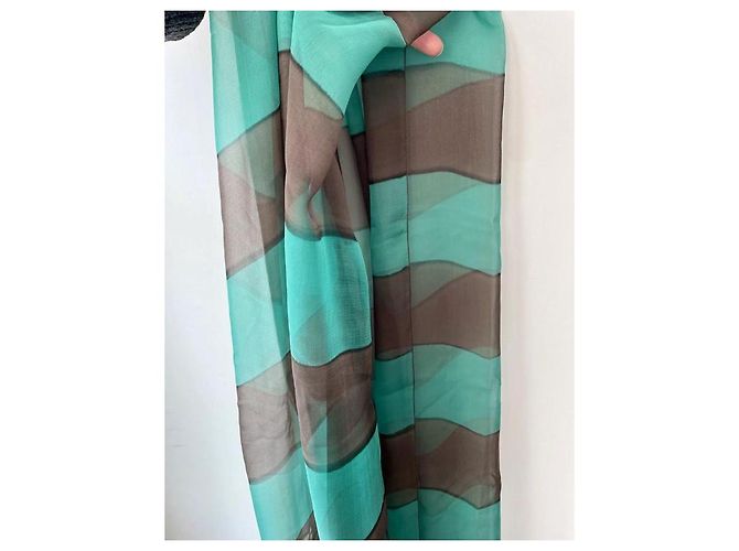Philippe Model Seidenschal aus Seidenchiffon Grün Hellbraun - Ansicht 5