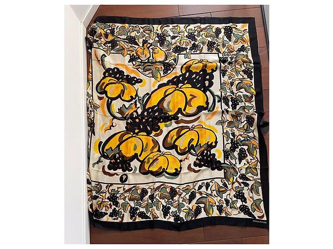 Foulard in Seta Vintage Sonia Rykiel Nero Crudo Giallo - vista 2