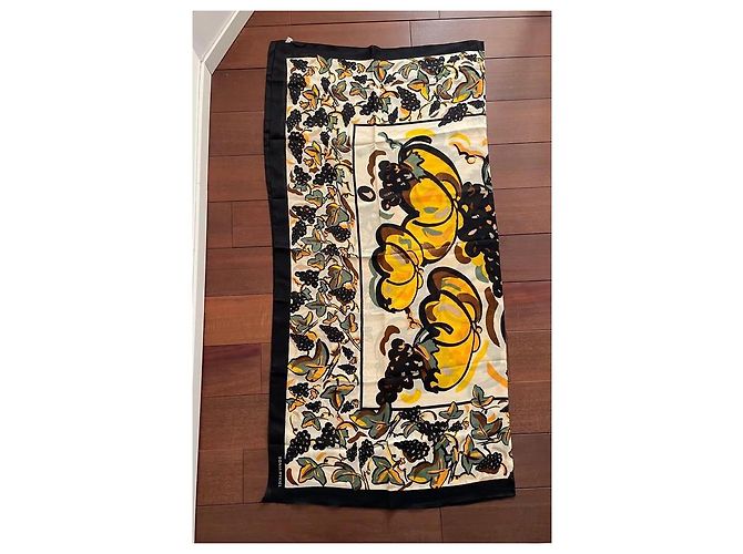 Foulard in Seta Vintage Sonia Rykiel Nero Crudo Giallo - vista 3