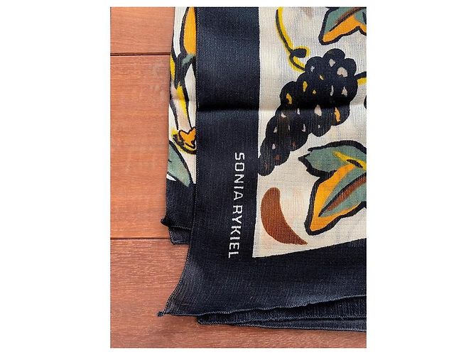Foulard in Seta Vintage Sonia Rykiel Nero Crudo Giallo - vista 5