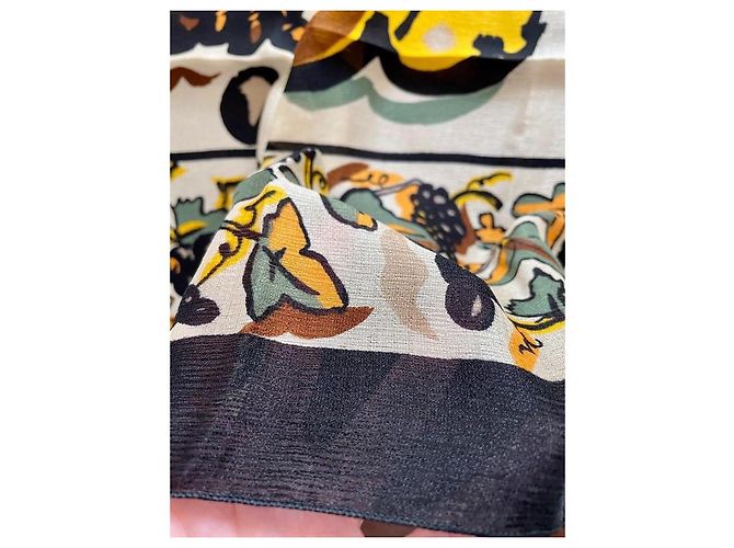 Foulard in Seta Vintage Sonia Rykiel Nero Crudo Giallo - vista 6