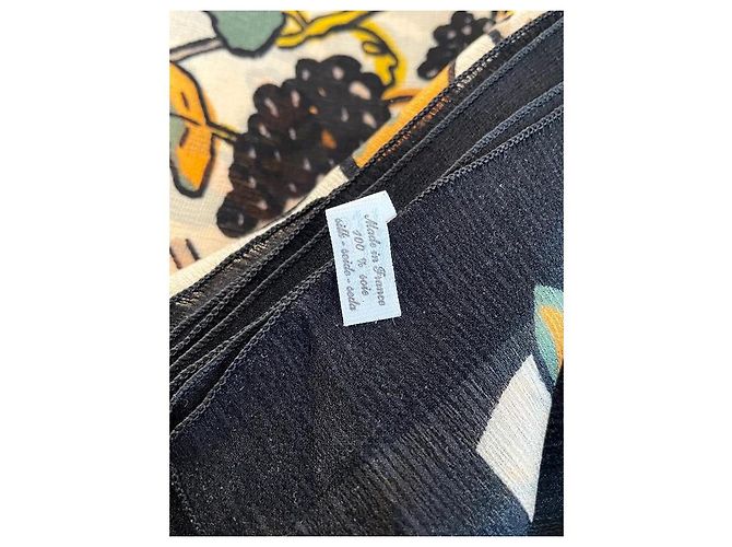 Foulard in Seta Vintage Sonia Rykiel Nero Crudo Giallo - vista 8