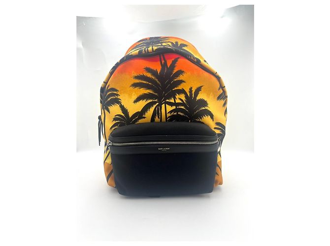 Nuovo zaino in nylon nero Saint Laurent Hunting Palm Tree Sunset Multicolore - vista 2